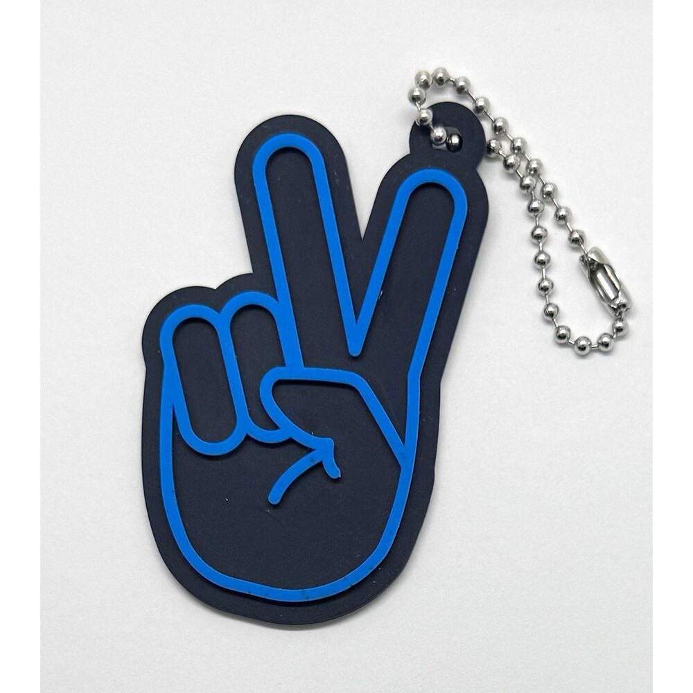 Black & Blue Peace Sign Hand Key Chain, Plastic/Metal, Ball Chain